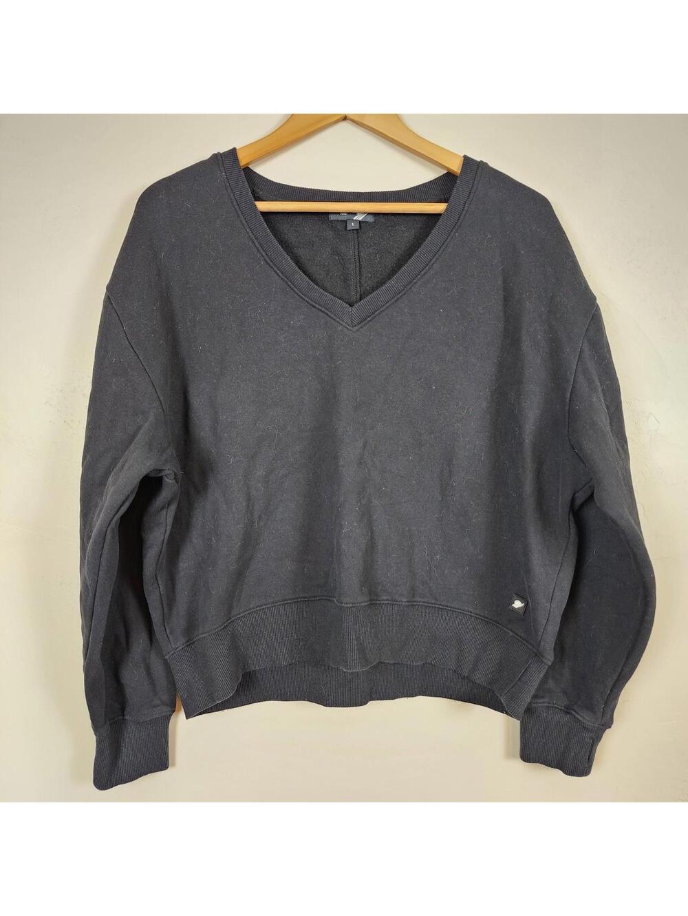 Fundamental Coast Black Athleisure V-Neck Soft Sweatshirt Women's Oversized